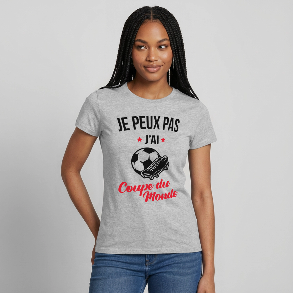 T-shirt Femme coloris clair - Je peux pas j'ai Coupe du Monde - gris chiné