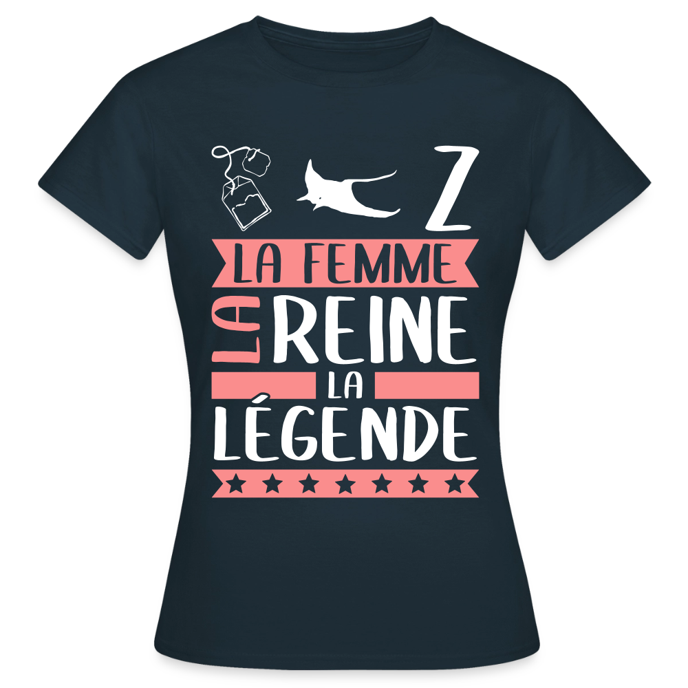 T-shirt femme Thérèse rébus – La femme, la reine, la légende - marine