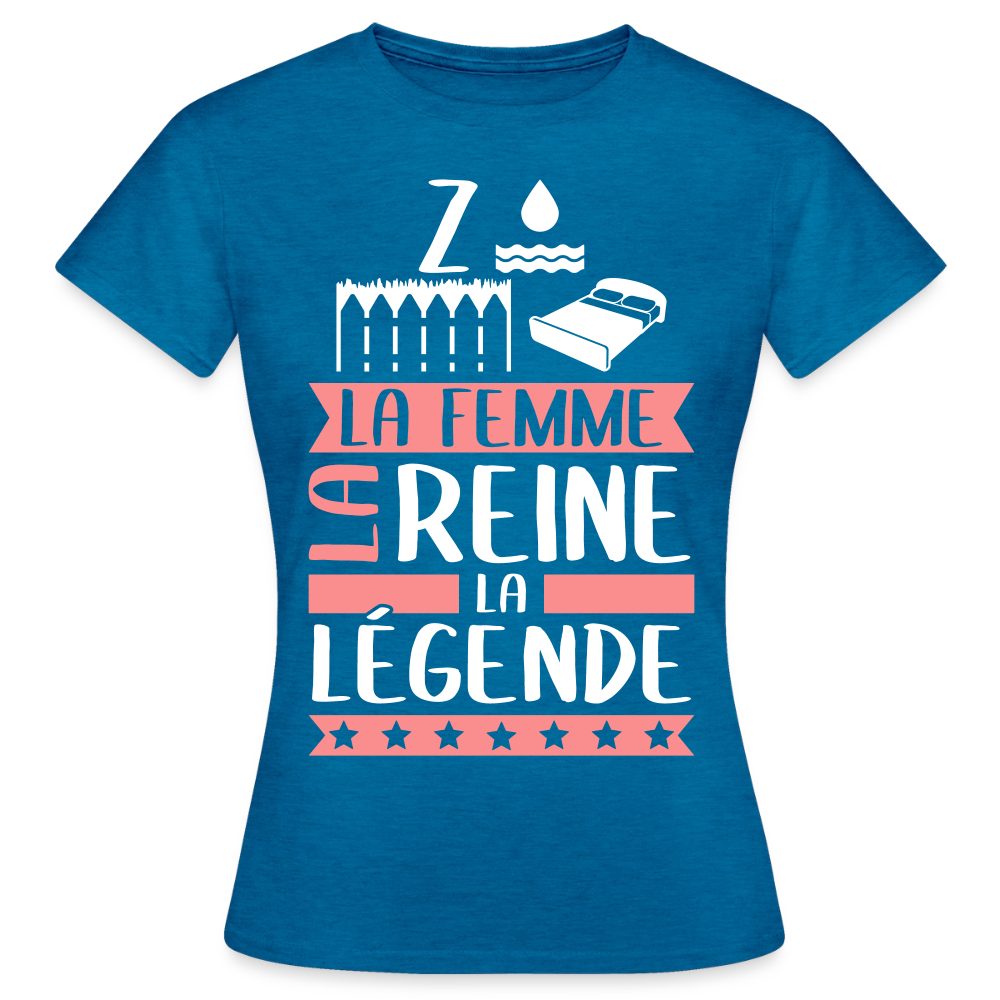 T-shirt femme Zoélie rébus – La femme, la reine, la légende - bleu saphir antique chiné