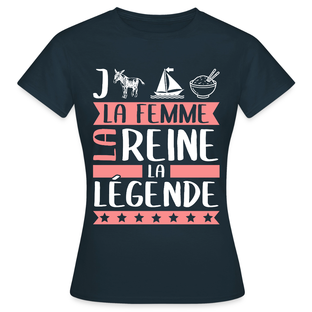 T-shirt femme Jeanne-Marie rébus – La femme, la reine, la légende - marine