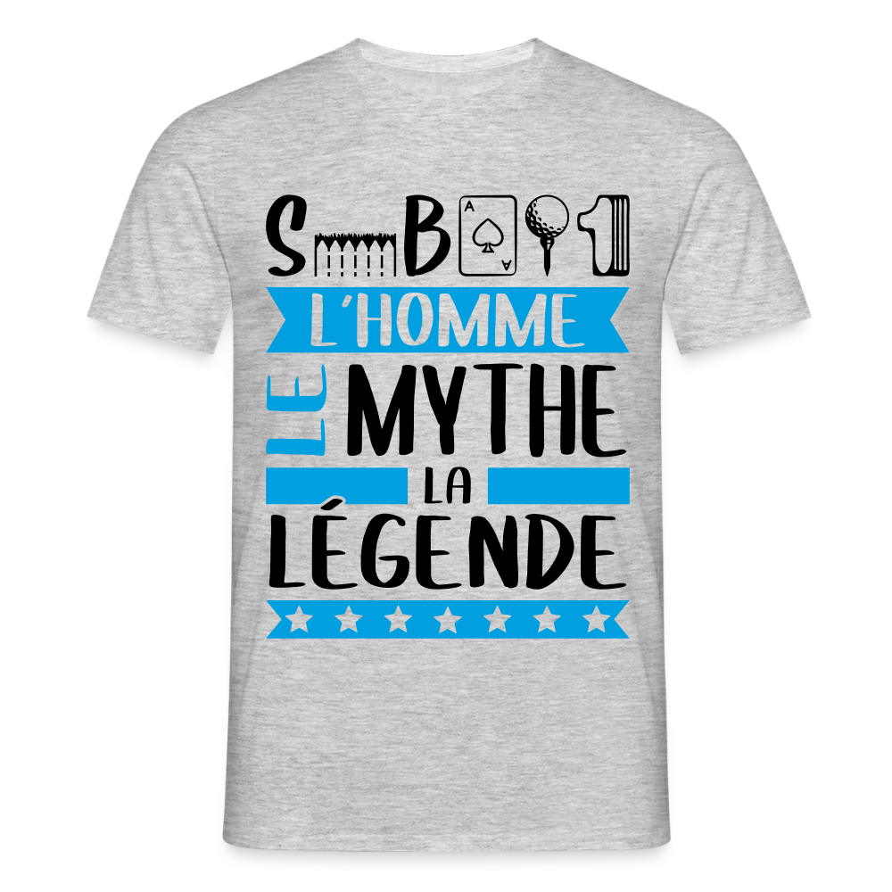 T-shirt homme coloris clair Sébastien en rébus – L’homme, le mythe, la légende - gris chiné