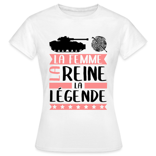 T-shirt femme coloris clair Charlène en rébus – La femme, la reine, la légende - blanc