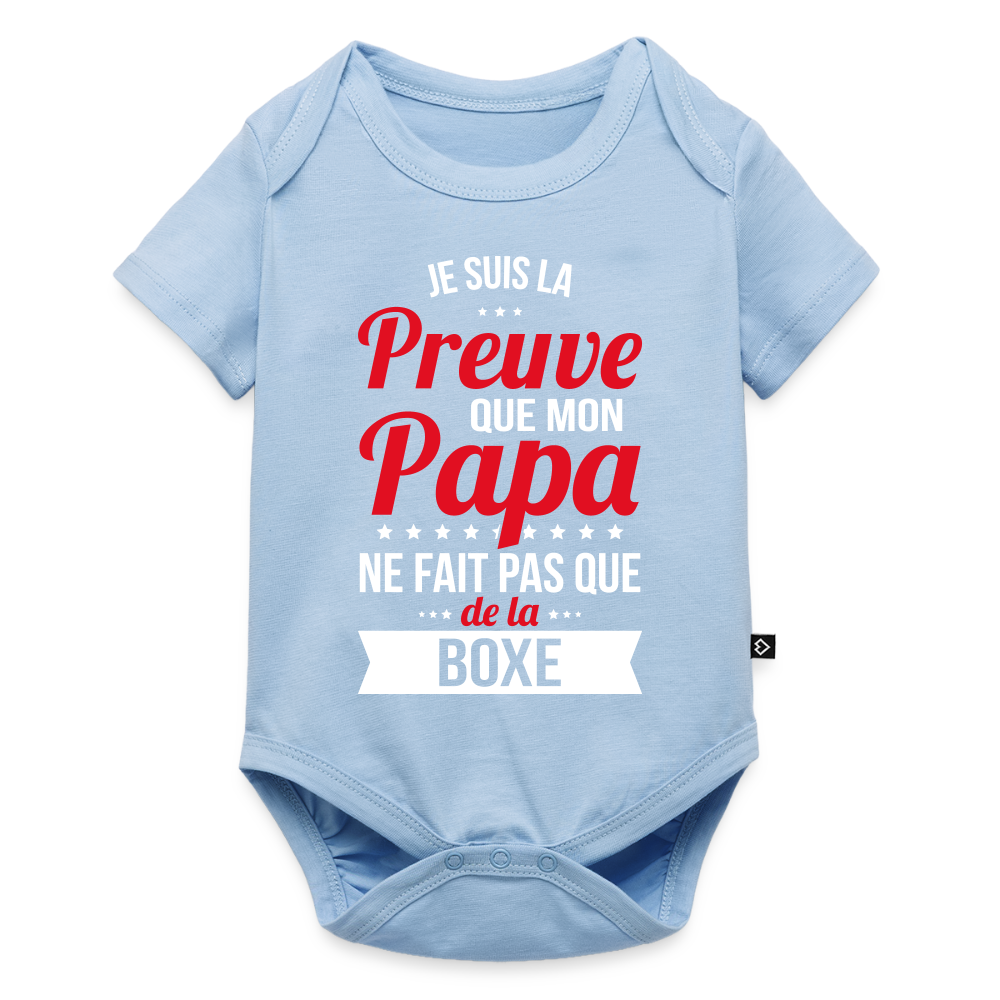Body Bébé bio manches courtes - Mon Papa Ne Fait Pas Que De La Boxe - bleu clair