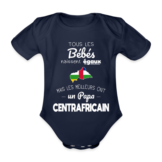 Body Bébé bio manches courtes - Les Meilleurs Ont Un Papa Centrafricain - marine foncé