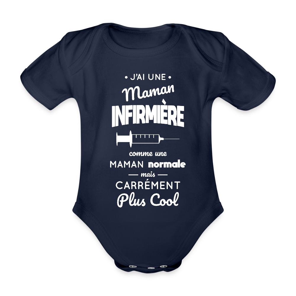 Body Bébé bio manches courtes - J'ai une maman infirmière - marine foncé