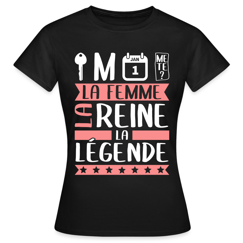 T-shirt femme Clémence rébus – La femme, la reine, la légende - noir