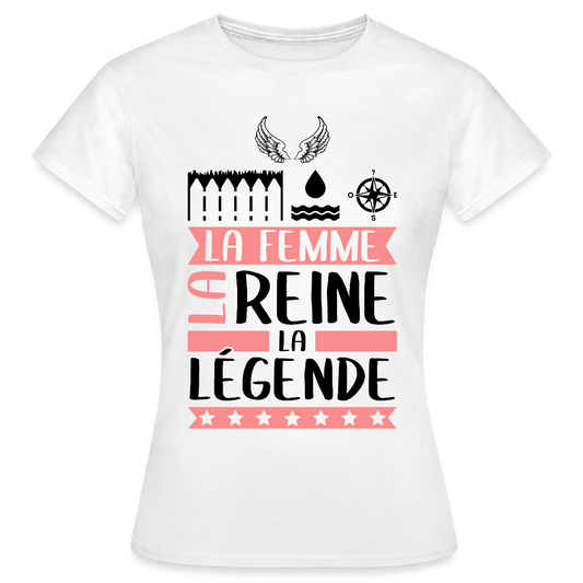T-shirt femme coloris clair Eléonore – La femme, la reine, la légende - blanc