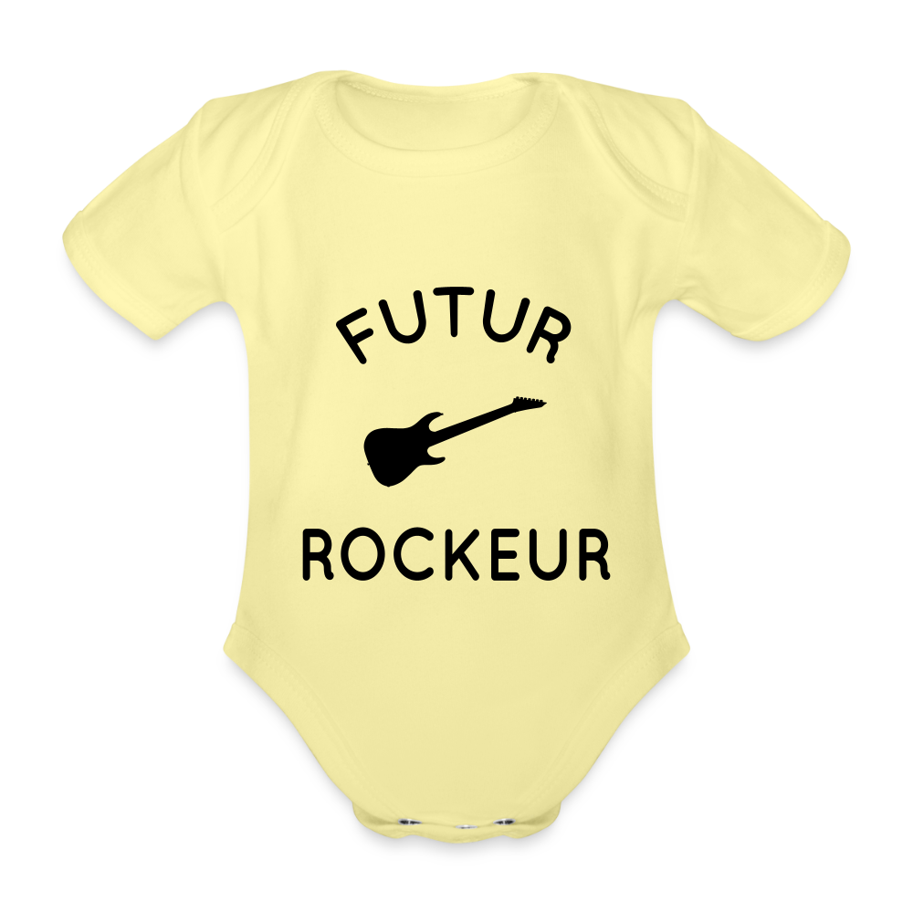 Body Bébé bio manches courtes - Futur rockeur - jaune délavé