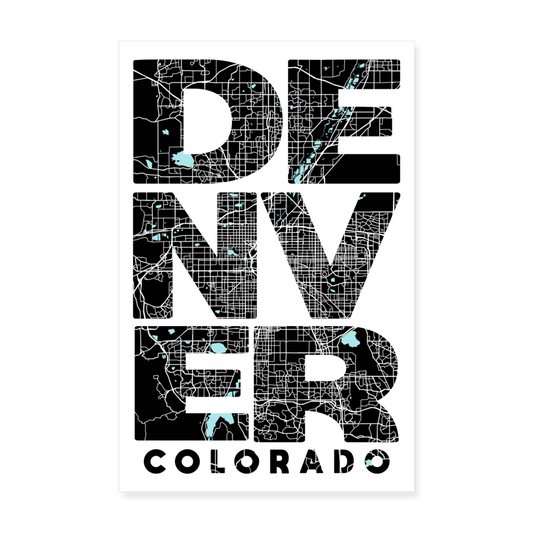 Poster Denver - Plan Denver - 20 x 30 cm - blanc
