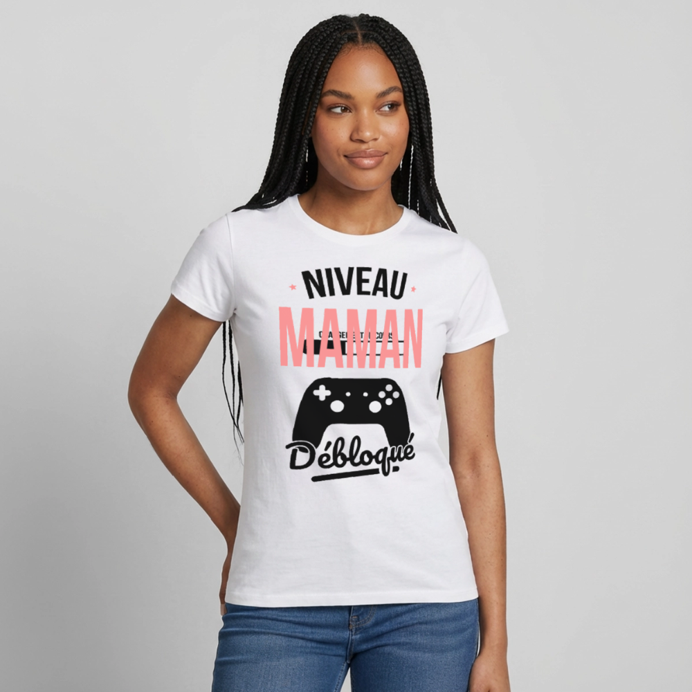 T-shirt femme coloris clair cadeau maman - Niveau maman débloqué - blanc