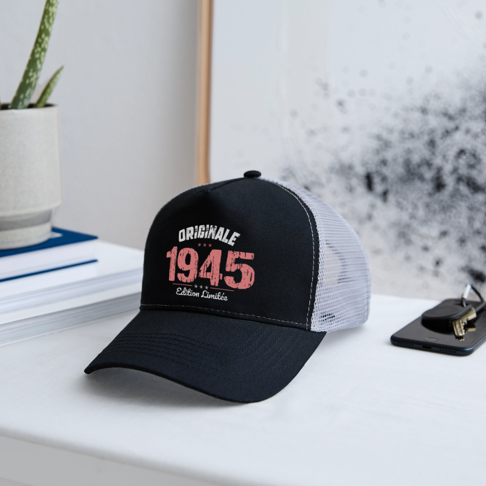 Casquette Trucker - Anniversaire 81 Ans - Originale 1945 - noir/gris pierre