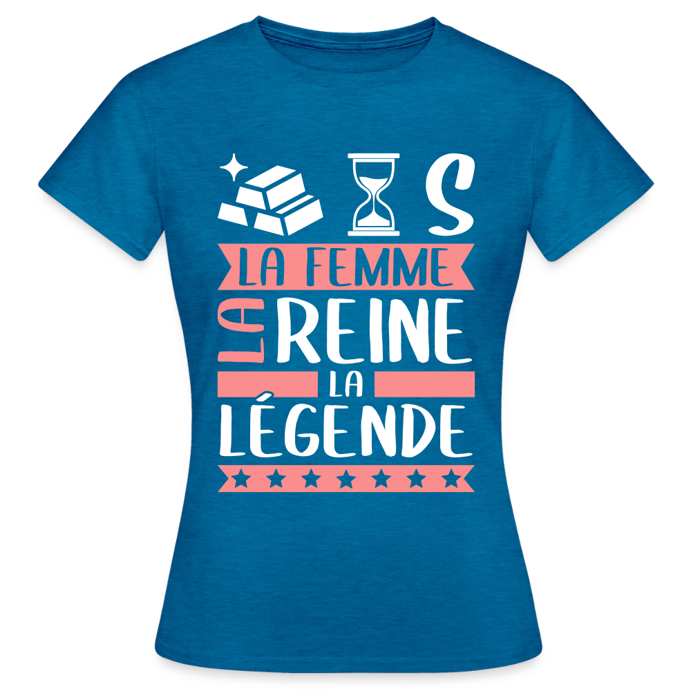 T-shirt femme Hortense rébus – La femme, la reine, la légende - bleu saphir antique chiné