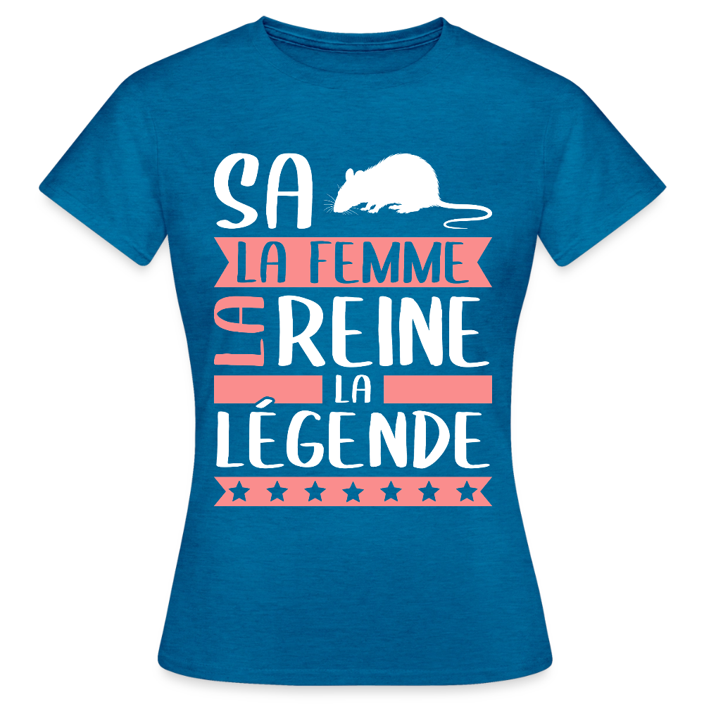 T-shirt femme Sarah rébus – La femme, la reine, la légende - bleu saphir antique chiné