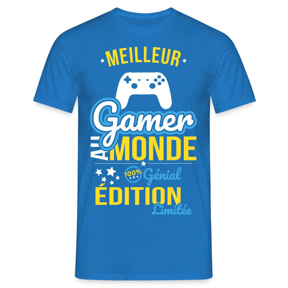 T-shirt Homme - Meilleur Gamer au monde - 100% génial - bleu royal