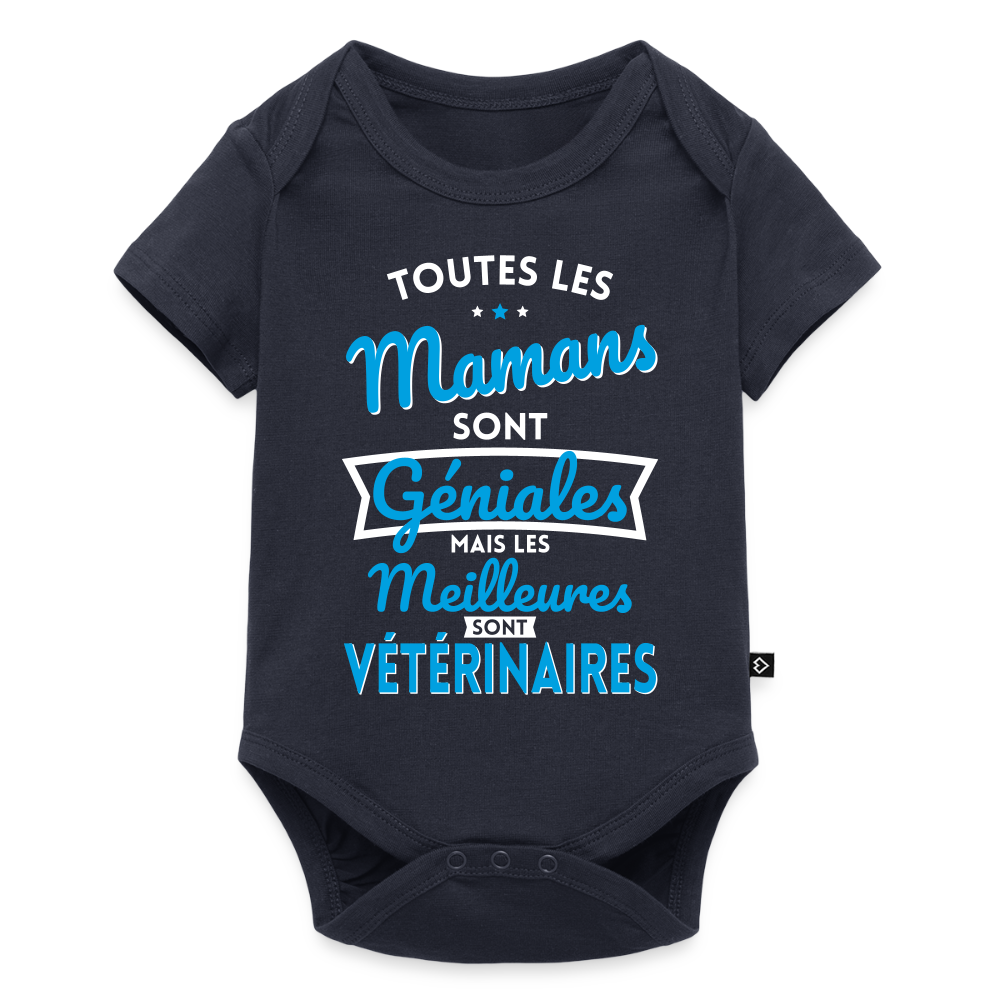 Body Bébé bio manches courtes - Mamans géniales - Les meilleures sont vétérinaires - bleu marine