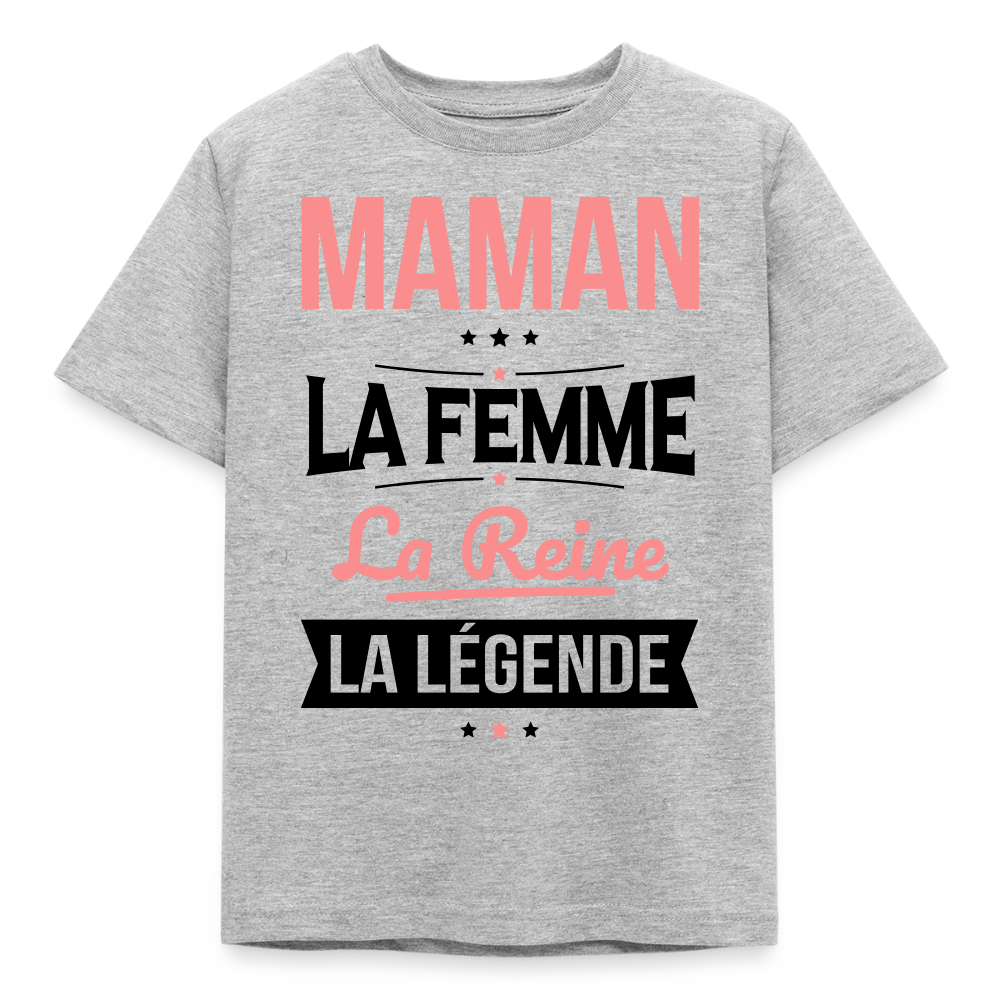 T-shirt enfant coloris clair motif rose - Maman, femme, reine, légende - gris chiné