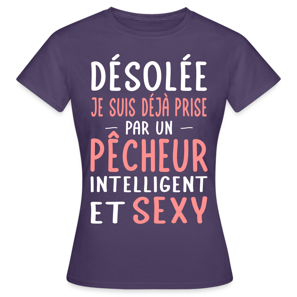 T-shirt Femme - Je suis prise par un pêcheur intelligent et sexy - violet foncé