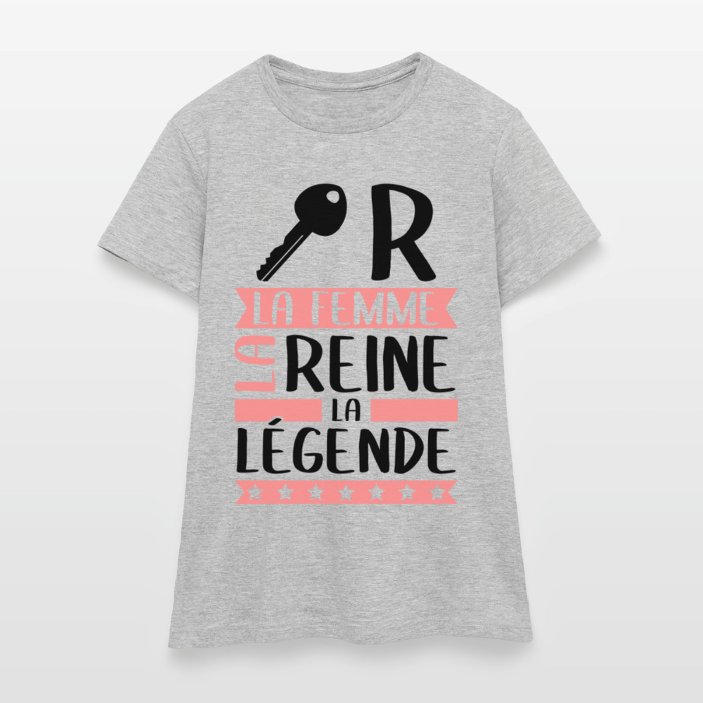 T-shirt femme coloris clair Claire en rébus – La femme, la reine, la légende - gris chiné