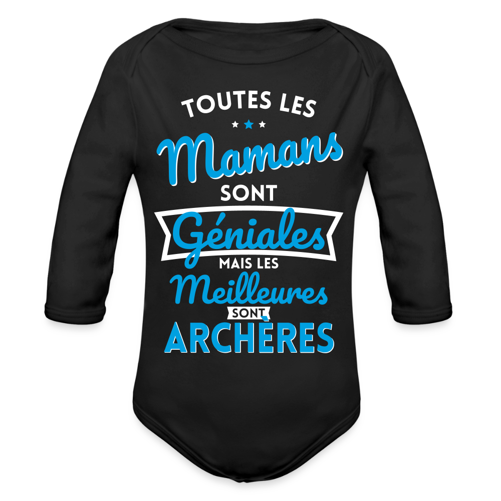 Body Bébé bio manches longues - Mamans géniales - Meilleures sont archères - noir