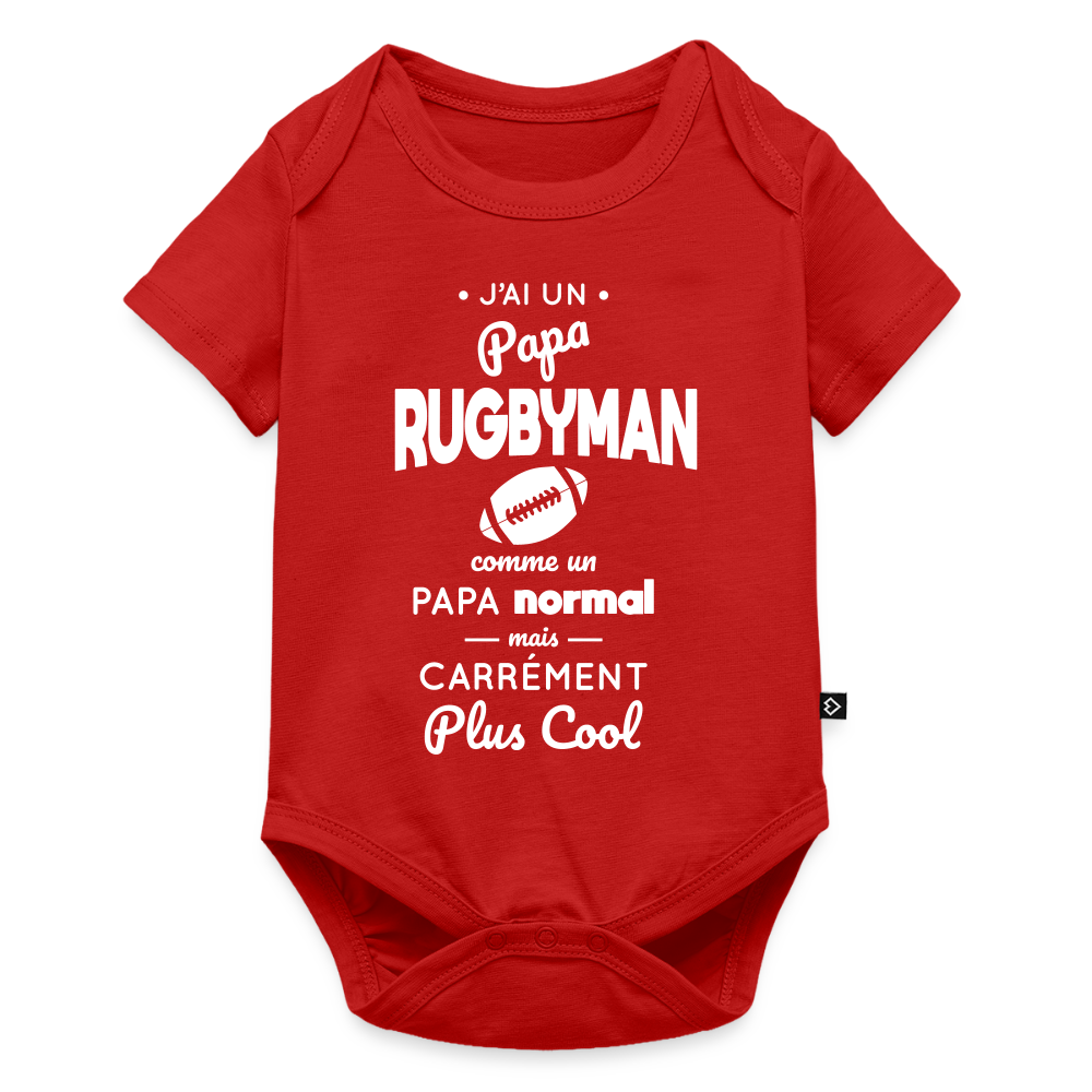 Body Bébé bio manches courtes - J'ai un papa rugbyman - rouge