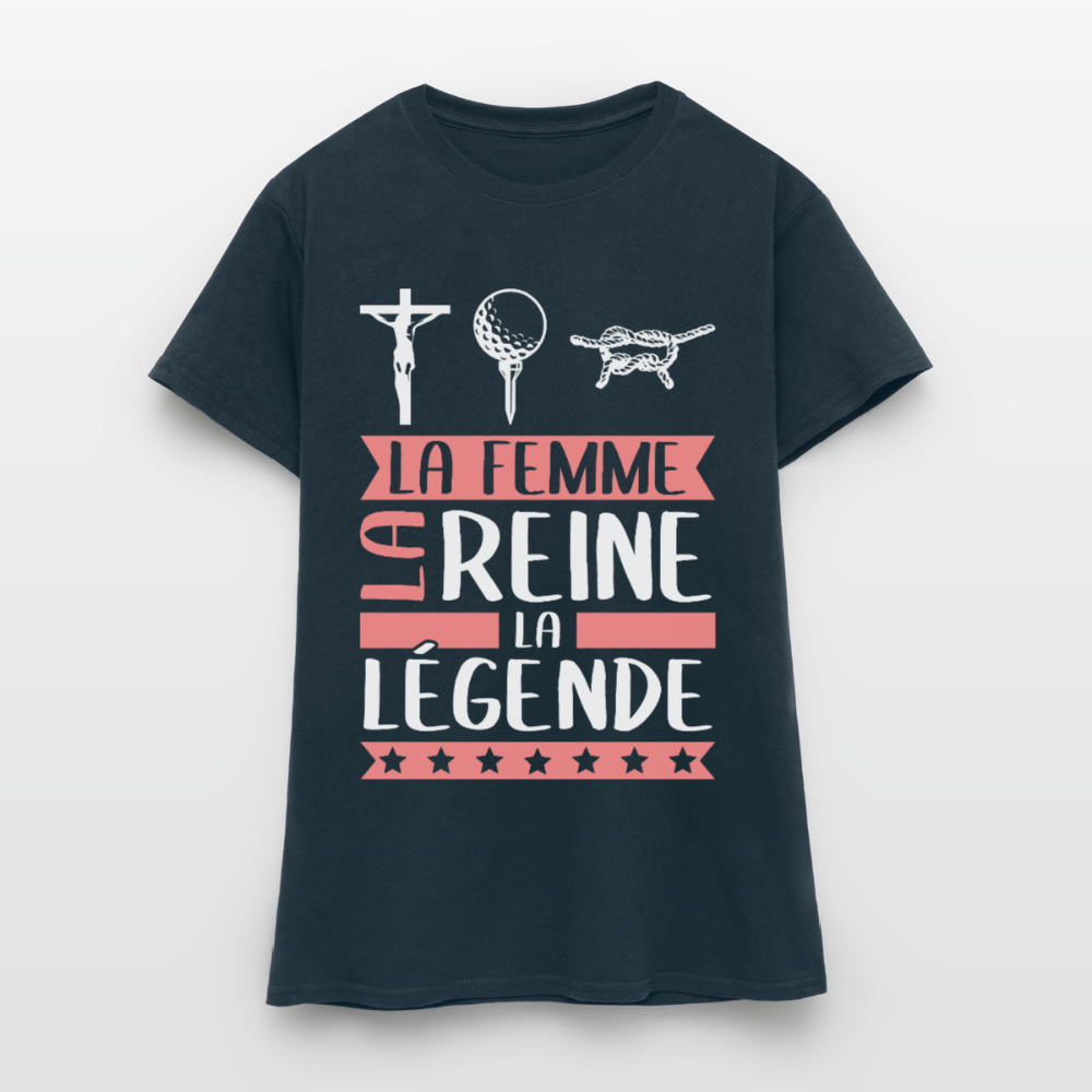 T-shirt femme Christine rébus – La femme, la reine, la légende - marine