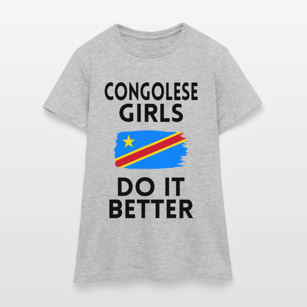 T-shirt femme coloris clair - Congolese Girls Do It Better - RDC - gris chiné