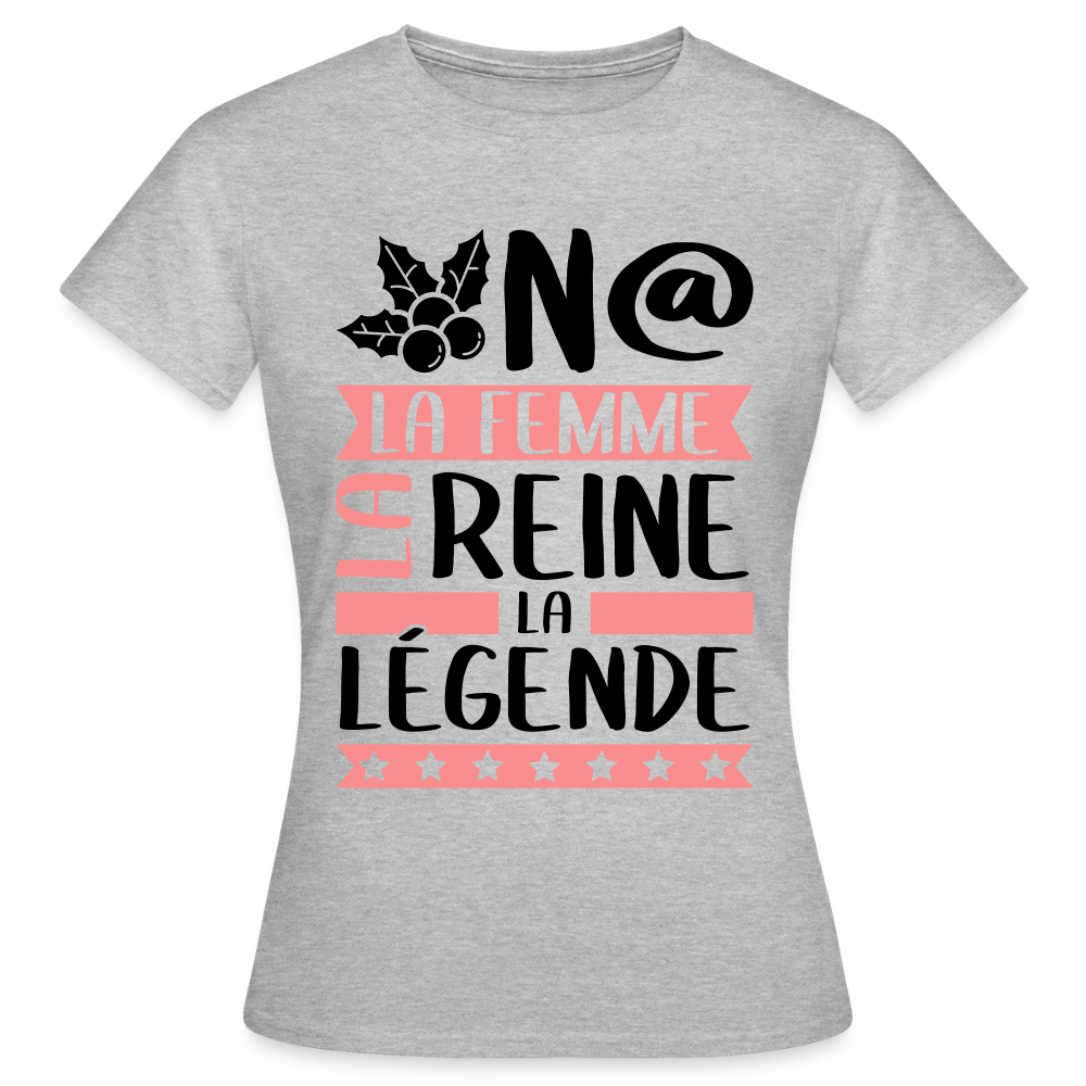 T-shirt femme coloris clair Oona rébus – La femme, la reine, la légende - gris chiné