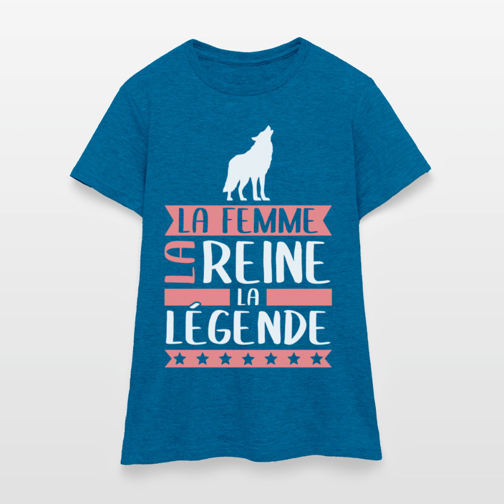 T-shirt femme Lou rébus – La femme, la reine, la légende - bleu saphir antique chiné