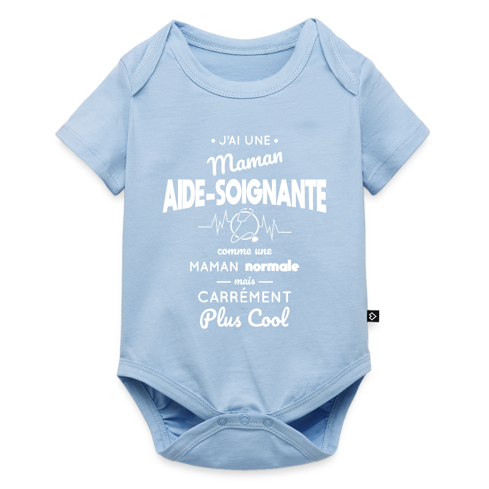Body Bébé bio manches courtes - J'ai une maman aide-soignante - bleu clair