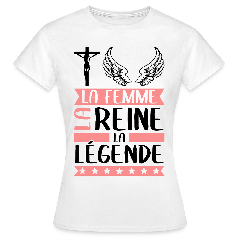 T-shirt femme coloris clair Christelle en rébus – La femme, la reine, la légende - blanc
