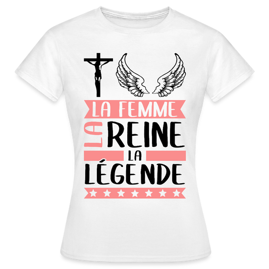 T-shirt femme coloris clair Christelle en rébus – La femme, la reine, la légende - blanc