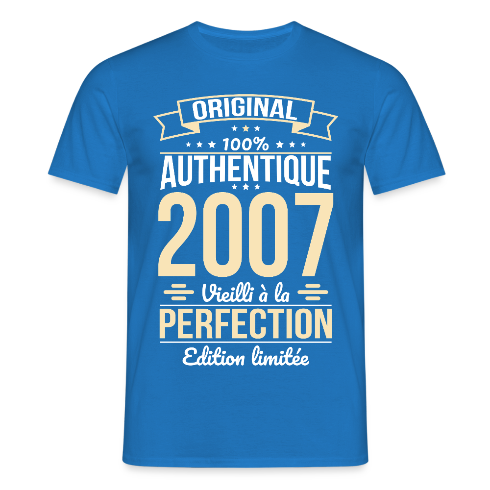 T-shirt Homme - Anniversaire 18 Ans - Original 2007 - bleu royal