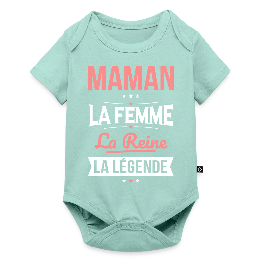 Body bébé bio manches courtes motif rose - Maman, femme, reine, légende - menthe 