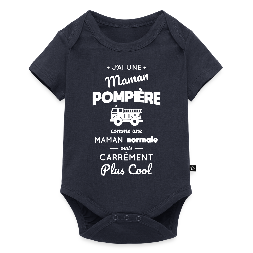 Body Bébé bio manches courtes - J'ai une maman pompière - bleu marine