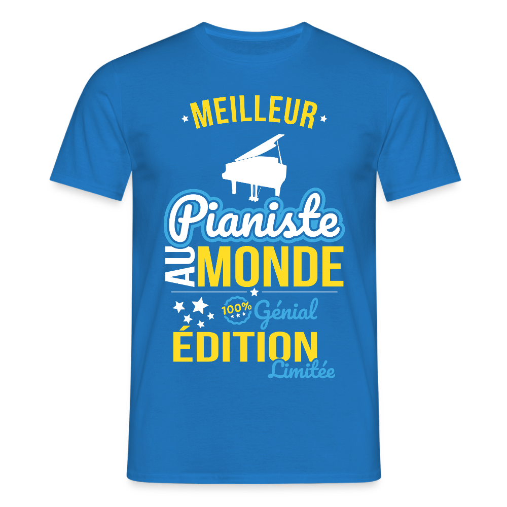 T-shirt Homme - Meilleur Pianiste au monde - 100% génial - bleu royal
