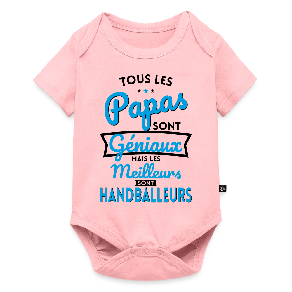 Body Bébé bio manches courtes - Papas géniaux - Les meilleurs sont handballeurs - rose