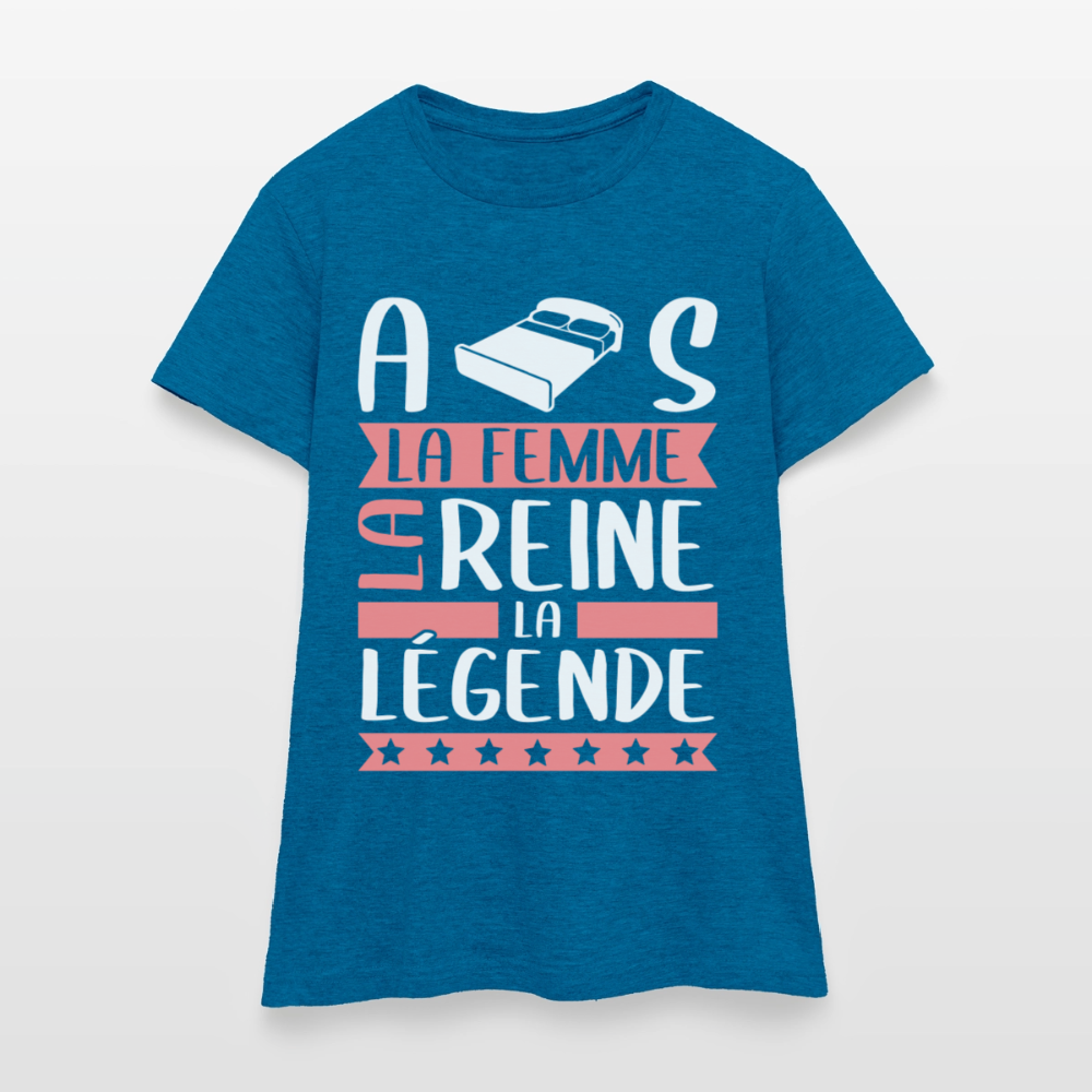 T-shirt femme Alice rébus – La femme, la reine, la légende - bleu saphir antique chiné
