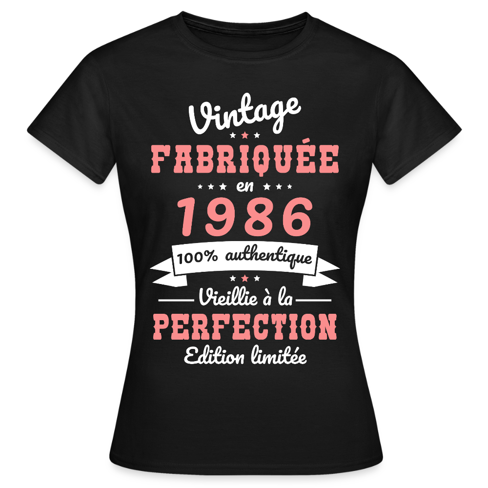 T-shirt anniversaire femme 40 ans – Vintage 1986 - noir