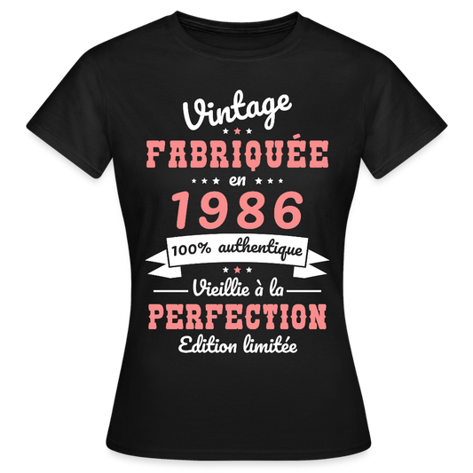 T-shirt anniversaire femme 40 ans – Vintage 1986 - noir