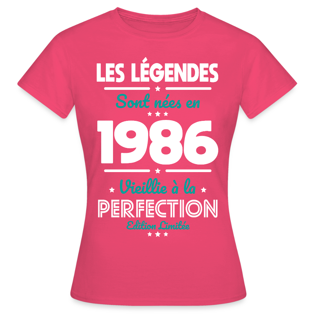 T-shirt anniversaire femme 40 ans – Les légendes sont nées en 1986 - rose azalée