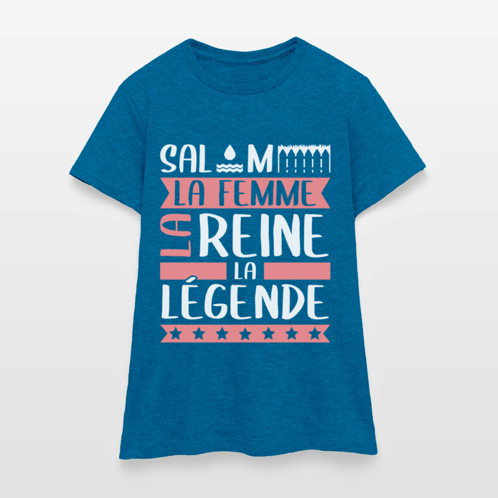 T-shirt femme Salomé rébus – La femme, la reine, la légende - bleu saphir antique chiné