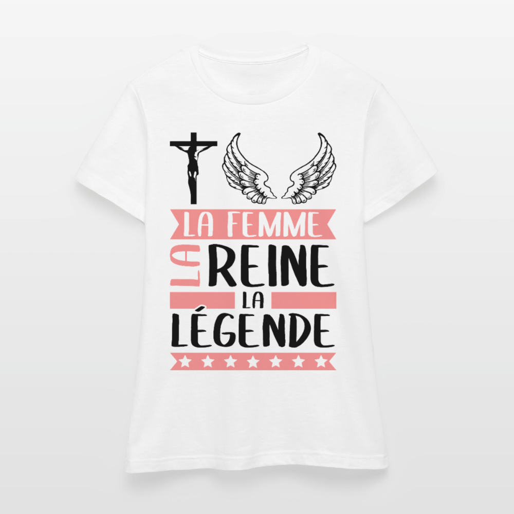 T-shirt femme coloris clair Christelle en rébus – La femme, la reine, la légende - blanc