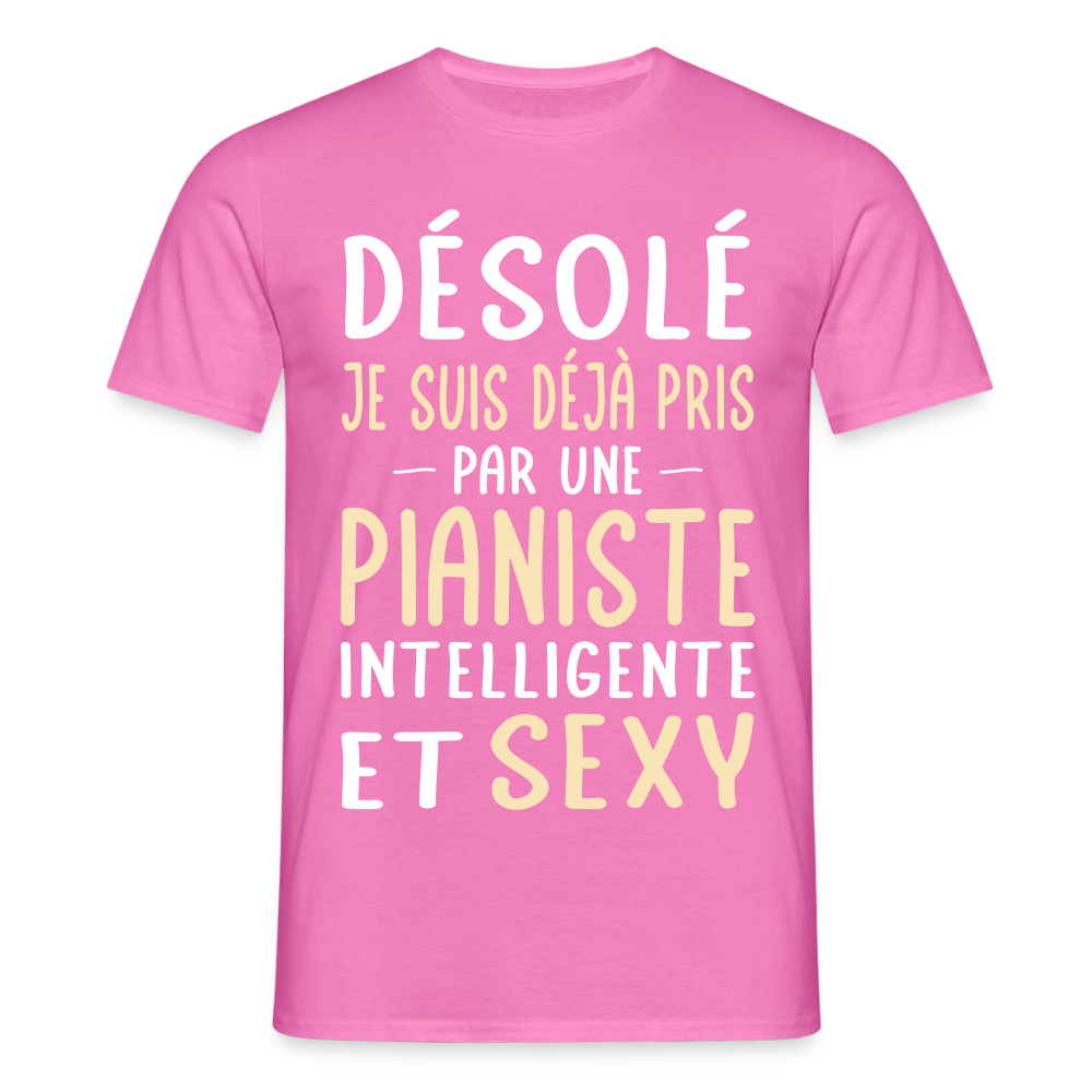 T-shirt Homme - Je suis pris par une pianiste intelligente et sexy - rose
