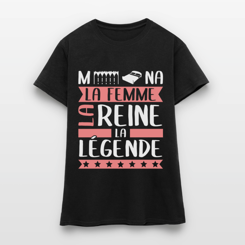 T-shirt femme Mélina rébus – La femme, la reine, la légende - noir
