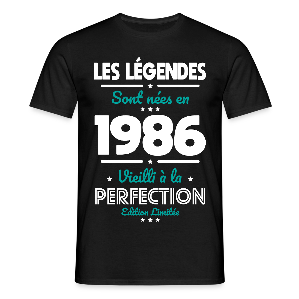 T-shirt anniversaire homme 40 ans – Les légendes sont nées en 1986 - noir