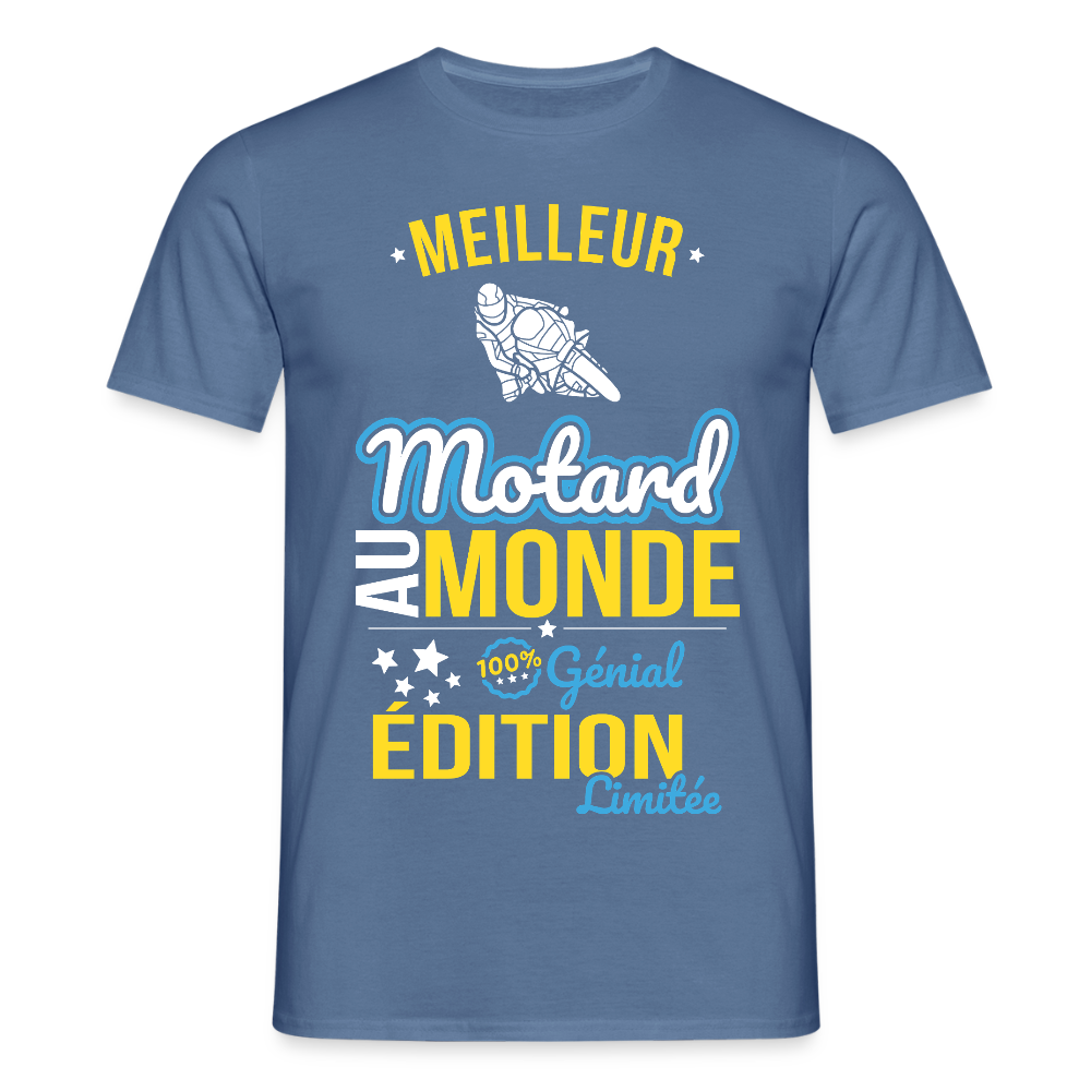 T-shirt Homme - Meilleur Motard au monde - 100% génial - bleu pigeon 