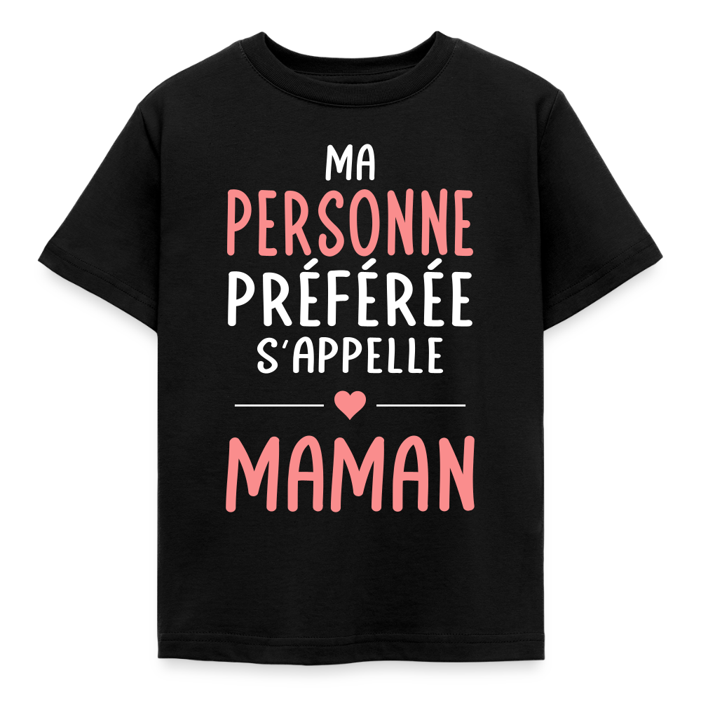 T-shirt enfant texte rose - Ma personne préférée s'appelle Maman - noir