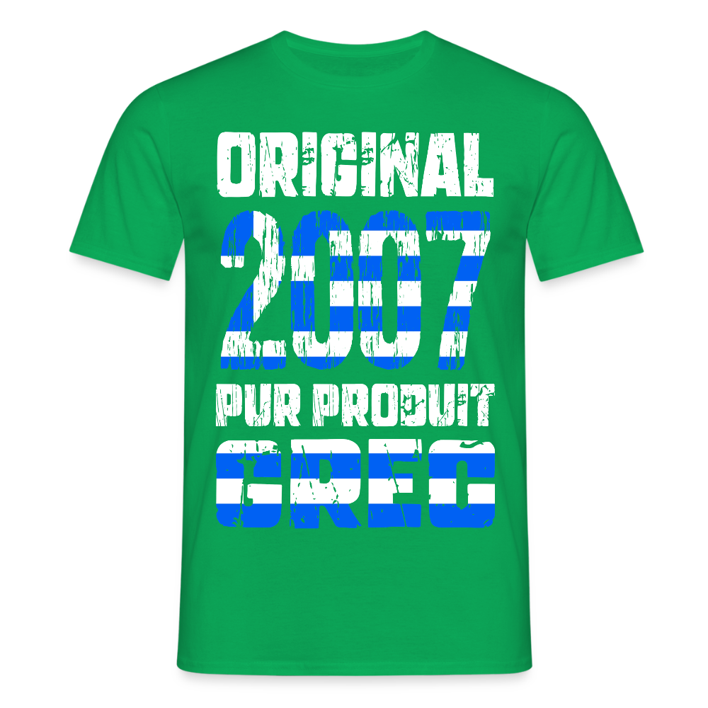T-shirt Homme - Anniversaire 18 Ans - Original 2007 - Pur produit Grec - vert