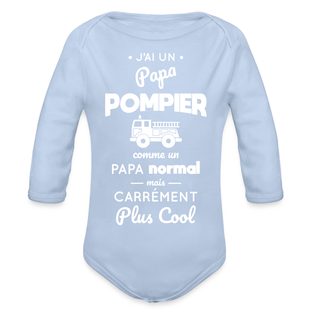 Body Bébé bio manches longues - J'ai un papa pompier - ciel