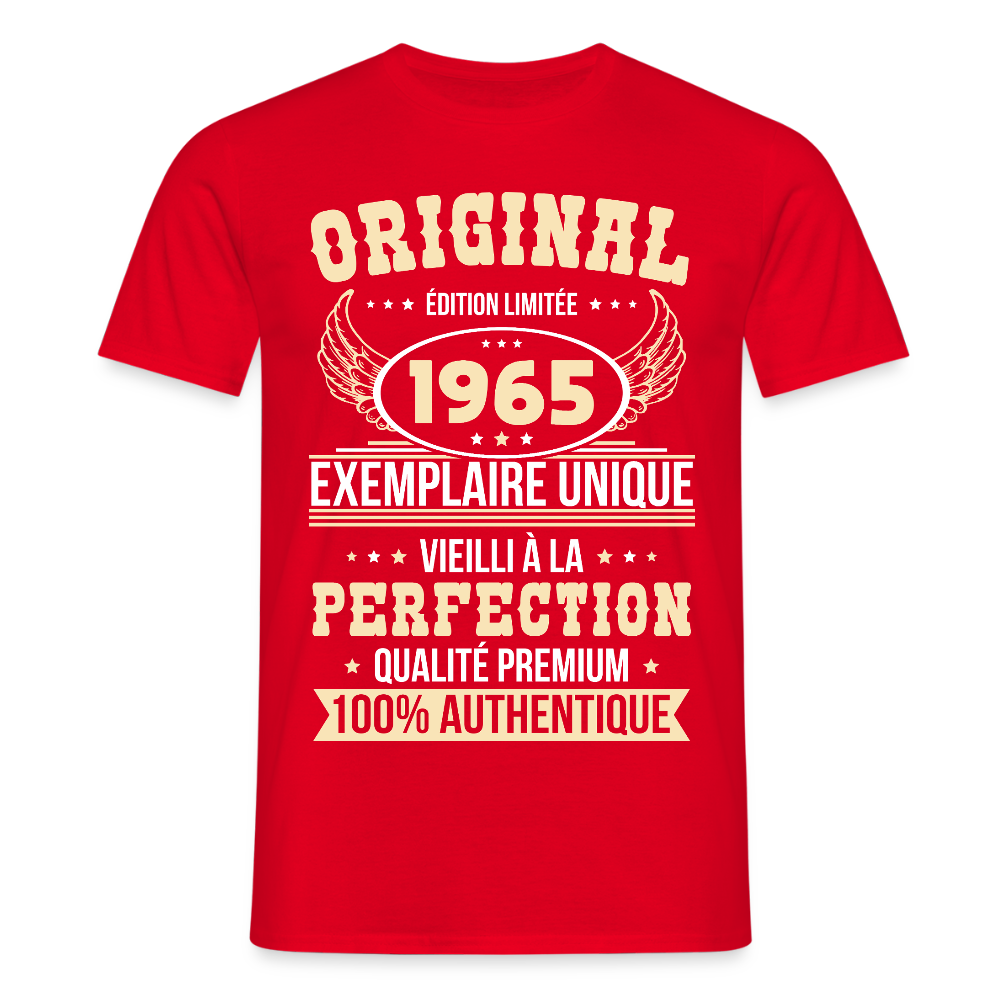 T-shirt Homme - Anniversaire 60 Ans - Original 1965 - rouge